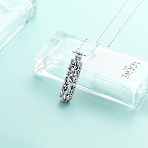 Tree of Life Urn Necklace for Women Men Cylinder Bar Memorial Ash Pendant | Tree of Life Cremation Jewelry,Stainless Steel Keepsakes Necklaces,Vial Ashes Pendant - color: Silver-Blue