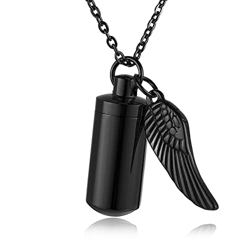 STWTR Stainless Steel Cylindrical Souvenir Capsule Pill Pendant Necklace, Cremated Ashes Pill Container Necklace - color: Black-A