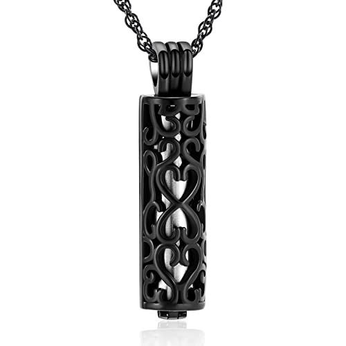 shajwo Cylinder Urn Necklace for Ashes for Women Men Cremation Jewelry Keepsake Memorial Human Pet Ashes Pendant - color: Black 2
