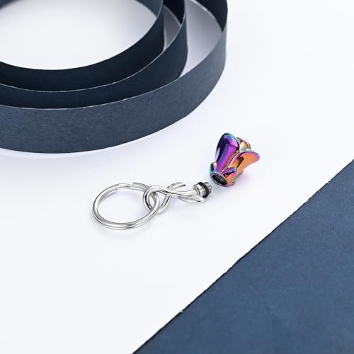 constantlife Rose Flower Urn Keychain Cremation Jewelry for Ashes, Stainless Steel Memorial Pendant Gift Funeral Keepsake - color: Customize