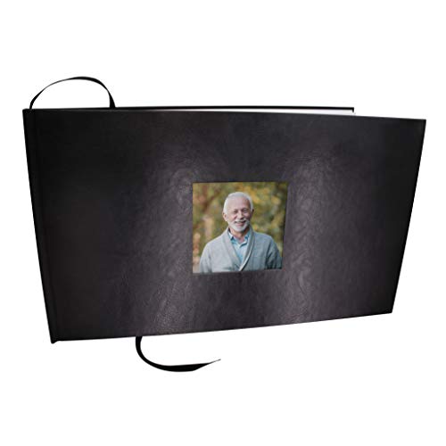 Black Faux Leather Photo Funeral Guest Book for Memorial Service and Celebration of Life Guest Book for Memorial Service - Beautiful & Vibrant Sign in Book for Funeral - color: Black Textured