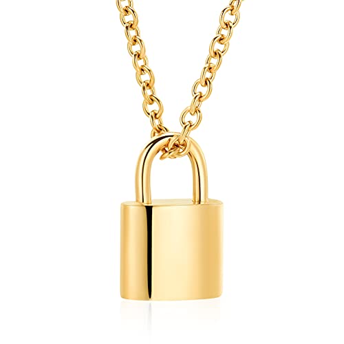 Imrsanl Padlock Cremation Jewelry for Ashes Urn Necklace for Women Men Stainless Steel Keepsake Memorial Punk Lock Pendant Ashes Holder - color: Gold