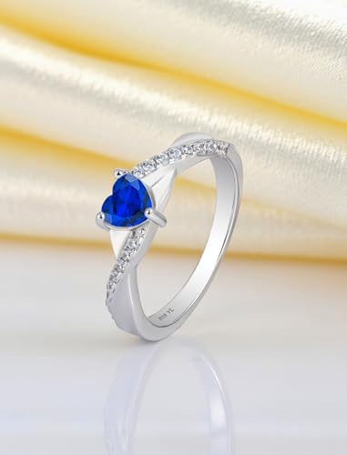 YL 925 Sterling Silver Engagement Rings 5MM Heart Cut Birthstone Infinity Ring for Women-size5 - color: 09-sapphire-Sept