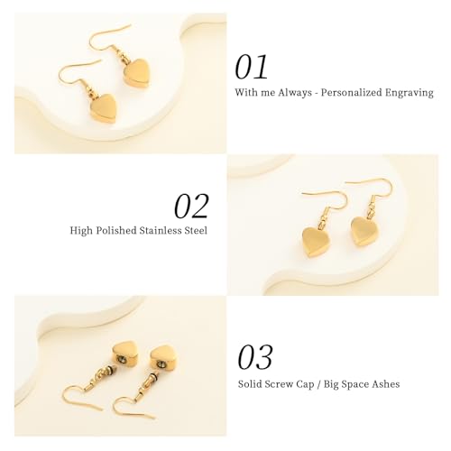 Heart Cremation Earring for Women Keepsake Memorial Urn Jewelry For Ashes - color: A-Gold