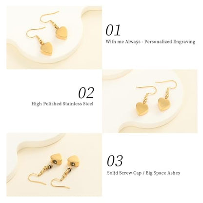 Heart Cremation Earring for Women Keepsake Memorial Urn Jewelry For Ashes - color: A-Gold