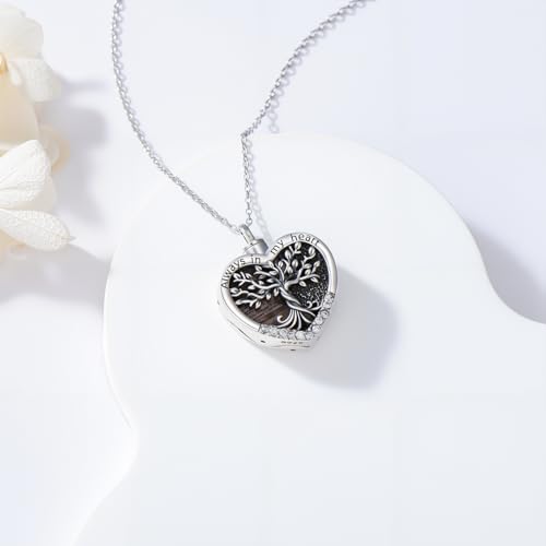 TOUPOP Tree of Life Urn Necklaces for Ashes 925 Sterling Silver Heart Cremation Jewelry Memorial Keepsake Jewelry with Funnel Filler for Women Men - color: A-Heart Tree of Life-Wood