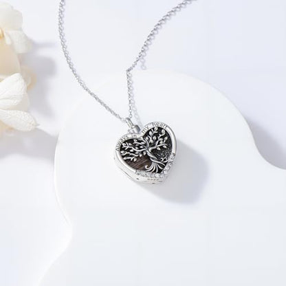 TOUPOP Tree of Life Urn Necklaces for Ashes 925 Sterling Silver Heart Cremation Jewelry Memorial Keepsake Jewelry with Funnel Filler for Women Men - color: A-Heart Tree of Life-Wood