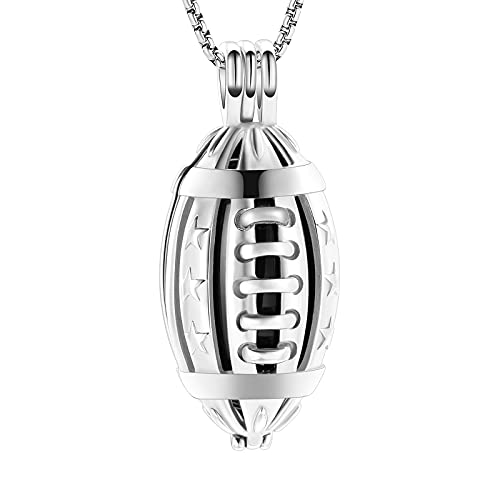 Oinsi American Football Cremation Locket Necklace For Ashes Of Loved Ones Stainless Steel Memorial Urn Jewelry Women Men Keepsake Fashion Necklace - color: Silver-Black