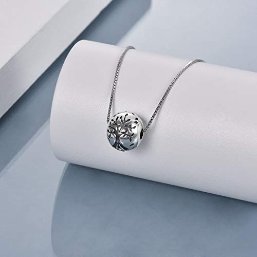 Sterling Silver Tree of Life Urn Necklace for Ashes Owl Necklace Pendant Charm for Women Memorial Gifts Keepsake Always in My Heart Memory Necklace Jewelry - style: Round Family Tree Pendant