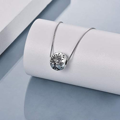 Sterling Silver Tree of Life Urn Necklace for Ashes Owl Necklace Pendant Charm for Women Memorial Gifts Keepsake Always in My Heart Memory Necklace Jewelry - style: Round Family Tree Pendant