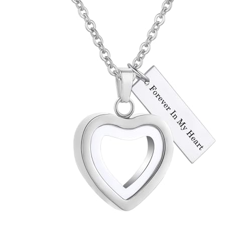 Glass Heart Cremation Urn Necklace for Ashes Stainless Steel Memorial Ash Pendant Keepsake Jewelry Cremation Jewelry for Women - color: Silver-Forever In My Heart
