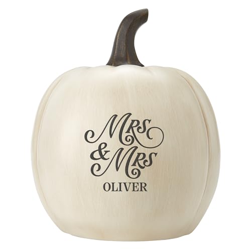 Let's Make Memories Personalized Light Up Pumpkin Decor - Celebrate Love - Fall Wedding Centerpiece - Laser-Engraved Resin with Names - Same Sex Happy Couple - Mrs & Mrs - Cream - Large - color: Mrs & Mrs - Happy Couple - Cream, size: Large