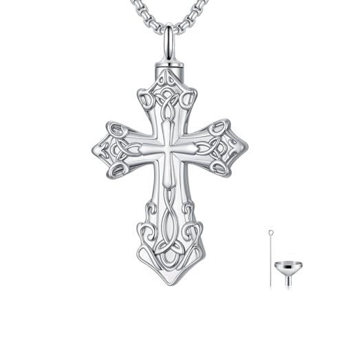 Hourglass/Anatomical Heart/Cross Angel Wing/Celtic Cross/Jesus/Compass Urn Necklace for Ashes for Women Men Cremation Jewelry Keepsake Pendant Memorial Gifts for Loved Ones Ashes - color: Celtic Cross
