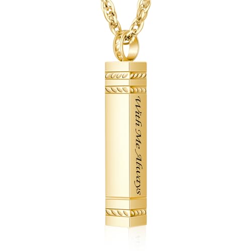 abooxiu Urn Necklace for Ashes Memorial Cremation Jewelry for Ashes Stainless Steel Ashes Jewelry Cube Ashes Necklace Bar Urn Pendant for Women Men - style: With Me Always-Gold