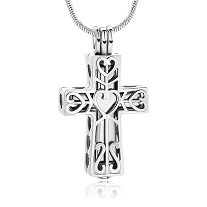 Crystal Cross Necklace for Ashes Stainless Steel Keepsake Cremation Jewelry Religious Cross Memorial Urn Necklace for Pet Human Ashes Gifts - color: Silver-2