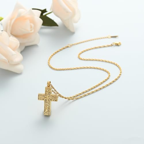 shajwo Tree of Life Cross Cremation Jewelry Urn Necklaces for Ashes | Memorial Ashes Pendant Necklace of Loved One Women Men Ashes Keepsake Necklace - color: Gold
