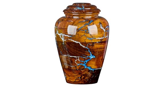 Rosewood Cremation Urns for Human Ashes Adult Male Female, Wooden Urns for Pets Ashes (Medium - 80 lbs, Blue+White Resin) - color: Blue+white Resin, size: Medium - 80 lbs