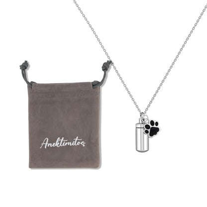 Stainless Steel Pet Urn Necklace for Ashes - Memorial Cremation Jewelry with Black Paw Print Charm, Christmas/Mother's Day/Thanksgiving Sympathy Gift for Dog/Cat Lovers