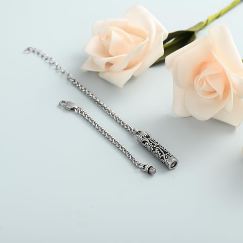 shajwo Cremation Jewelry Sunflower Cylinder Urn Bracelet for Ashes | Adjustable Memorial Keepsake Link Bracelet for Women - color: Silver