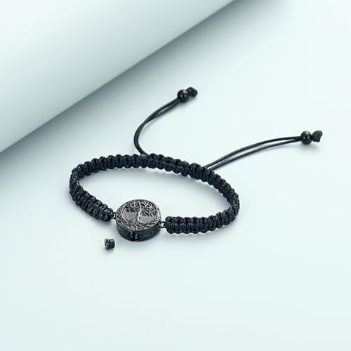 Urn Bracelet for Ashes Tree of Life Cremation Jewelry Adjustable Keepsake Bracelet Memorial Jewelry tainless Steel Ashes Pendant for Women Men - color: black