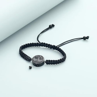 Urn Bracelet for Ashes Tree of Life Cremation Jewelry Adjustable Keepsake Bracelet Memorial Jewelry tainless Steel Ashes Pendant for Women Men - color: black