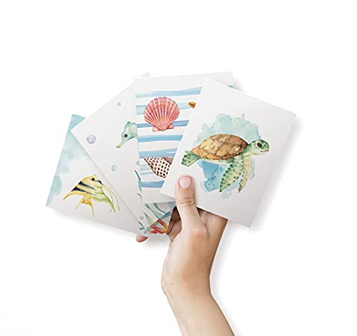 Twigs Paper Marine Thank You Cards, 12 Sea Animal Note Cards with Envelopes | Small size, blank inside, envelopes included, hand-illustrated artwork, thinking of you, bulk value set - color: Sea Animals, size: 12-Count