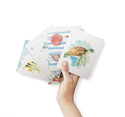 Twigs Paper Marine Thank You Cards, 12 Sea Animal Note Cards with Envelopes | Small size, blank inside, envelopes included, hand-illustrated artwork, thinking of you, bulk value set - color: Sea Animals, size: 12-Count