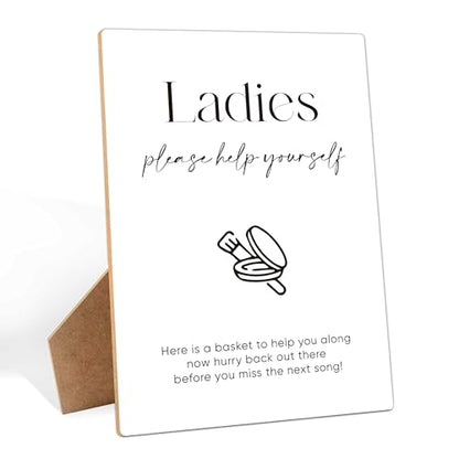 Ladies Bathroom Sign, Wooden 8x11 Inches, Minimalist Table Sign for Event Parties & Weddings - style: Ladies-Please Help Yourself