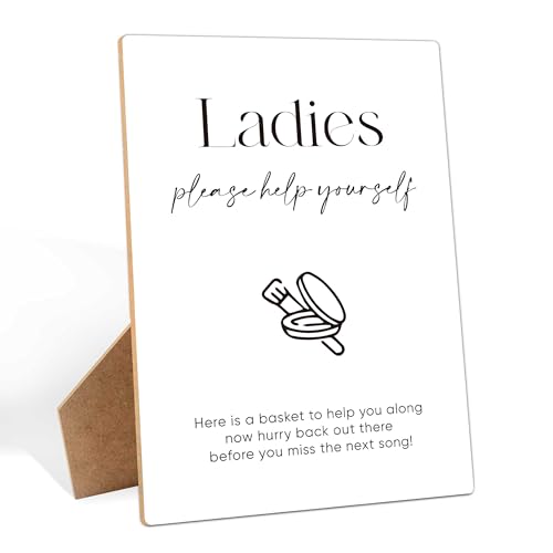 Ladies Bathroom Sign, Wooden 8x11 Inches, Minimalist Table Sign for Event Parties & Weddings - style: Ladies-Please Help Yourself