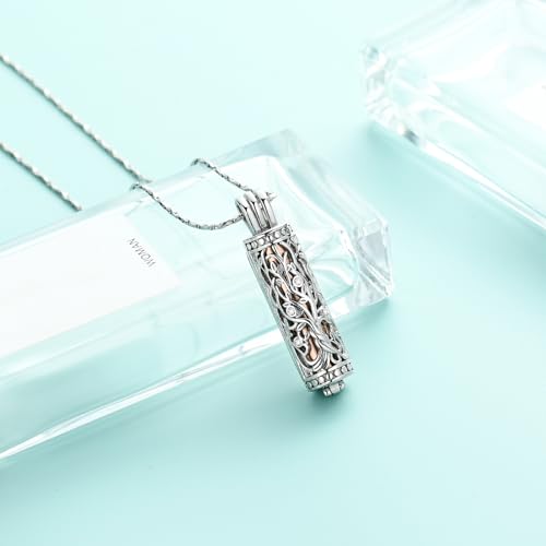 Tree of Life Urn Necklace for Women Men Cylinder Bar Memorial Ash Pendant | Tree of Life Cremation Jewelry,Stainless Steel Keepsakes Necklaces,Vial Ashes Pendant - color: Silver-Rose