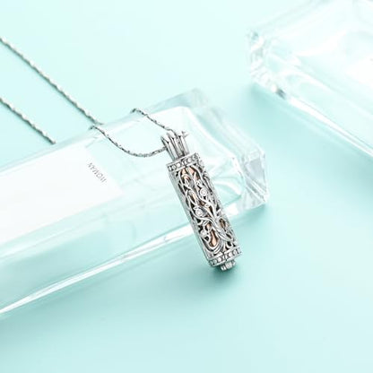 Tree of Life Urn Necklace for Women Men Cylinder Bar Memorial Ash Pendant | Tree of Life Cremation Jewelry,Stainless Steel Keepsakes Necklaces,Vial Ashes Pendant - color: Silver-Rose