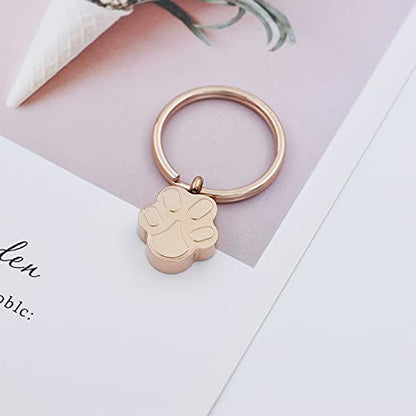 Customize Pet Cremation Keyring for Ashes Dog Cat Paw Print Keychain for Ashes Holder Pet Urn Keyring - color: Rose Gold