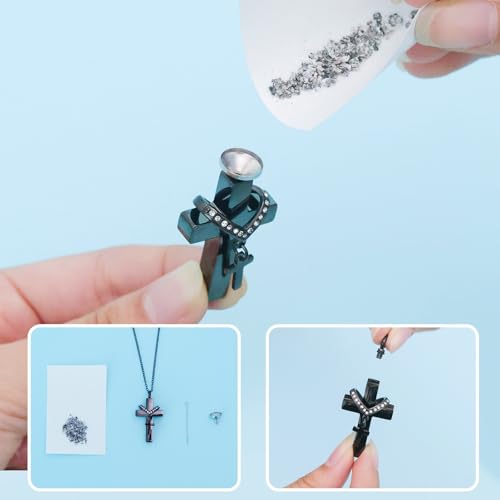 Cremation Jewelry for Ashes Pendant - Cross Urn Necklace with Mini Keepsake Urn Memorial Ashes Jewelry - With Me Always - color: Black