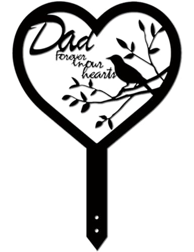 Metal Grave Markers for Cemetery for Humans, Dad Cemetery Decorations for Grave, Heart & Bird Design Decorative Stake, Easy-Install Outdoor Memorial Gift for Loss of Father, 14.56x9.84 Inch - style: For Beloved Dad‌