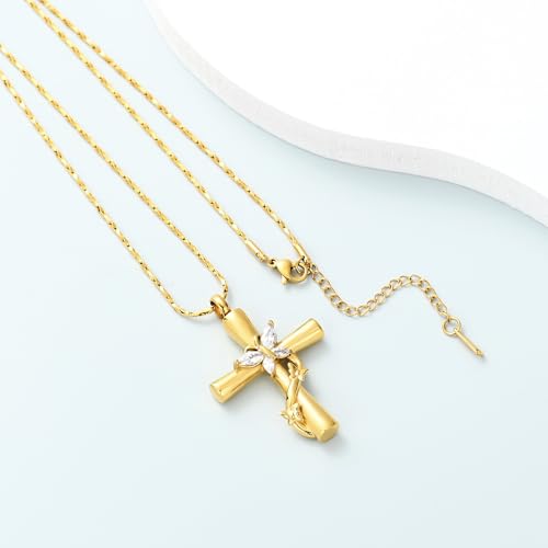 Imrsanl Cross with Butterfly Urn Necklaces for Ashes for Women - color: Gold White
