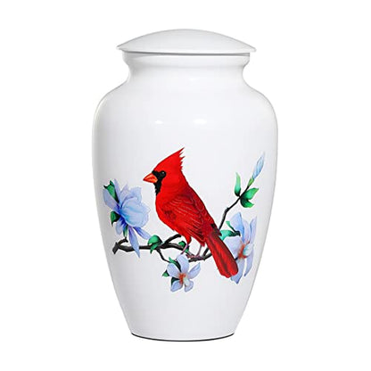 Cremation Urns for Human Ashes Adult Female and Male, Large Cardinal Urn | White Metal Memorials Urn, Clean Interior, Secure Screw Lid, Engravable Funeral Urns, 220Lbs Capacity, with Velvet Bag - size: 1 Adult Urn (200 lbs capacity)
