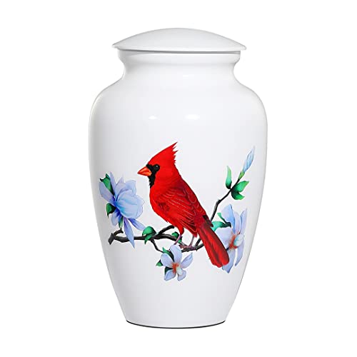 Cremation Urns for Human Ashes Adult Female and Male, Large Cardinal Urn | White Metal Memorials Urn, Clean Interior, Secure Screw Lid, Engravable Funeral Urns, 220Lbs Capacity, with Velvet Bag - size: 1 Adult Urn (200 lbs capacity)