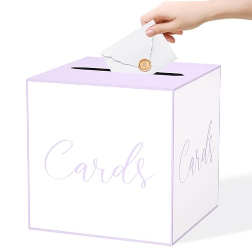 WNINK White and Purple Card Box for Parties, Weddings, Birthdays, Bridal & Baby Showers, Anniversaries, Graduations & Retirements Party Decorations – Cards, Raffle, Wishes & Money Card Boxes - color: White Purple
