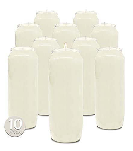 Hyoola 9 Day Prayer Candles 7 inch Tall Pillar Candles for Religious, Memorial, Party Decor, Vigil and Emergency Use - Vegetable Oil Wax in Plastic Jar Container, White (Pack of 10) - size: 10 Pack
