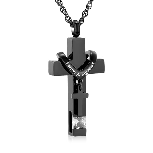 shajwo Cross Urn Necklace for Ashes Birthstone Rose Flower Cremation Jewelry for Women Gilrs Keepsake Memorial Ashes Pendant - color: A-White