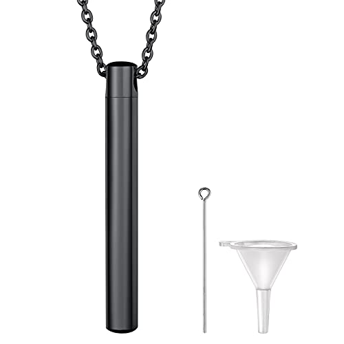 Richsteel Urn Necklaces for Ashes for Women Men Cremation Pendant | Necklace for Ashes Dog/Cross Stainless Steel Memorial Jewelry - color: 08-Black Bar