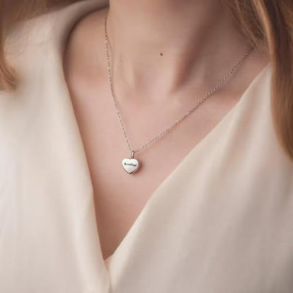 Cremation Jewelry Small Heart Urn Necklace Ashes for Women Men Keepsake Pendant Memorial Human Ash Holder - color: Silver Brother