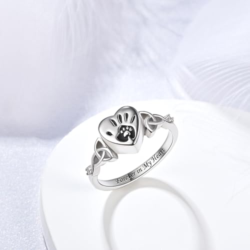 Heart Cremation Ring for Ashes: 925 Sterling Silver Forever in My Heart Carved Urn Keepake Rings Memorial Jewelry for cat and dog - size: 9, style: cat and dog