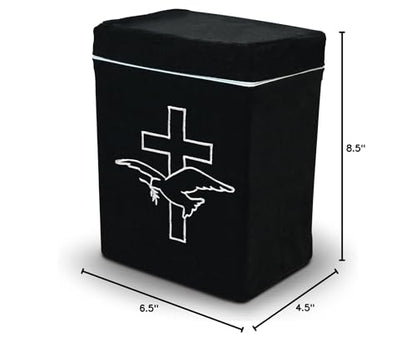 Velvet Urn Bag with TSA Approved Cremation Container | Holds Cremated Ashes of Human Adult | for Use in a Niche or Ground Burial | Fits The Crowne Burial Urn Vault (Black with Cross and Dove) - color: Black With Cross and Dove