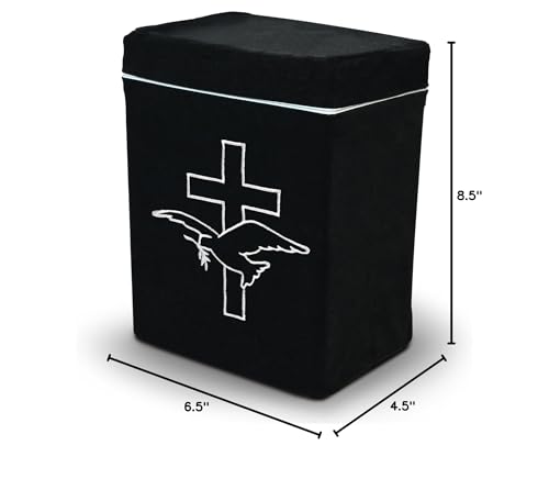 Velvet Urn Bag with TSA Approved Cremation Container | Holds Cremated Ashes of Human Adult | for Use in a Niche or Ground Burial | Fits The Crowne Burial Urn Vault (Black with Cross and Dove) - color: Black With Cross and Dove