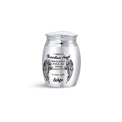 Women Mini Cremation Urn for Ashes Wife Guardian Angel Watching Over Me from Heaven I Call Her Wife Stainless Steel Keepsake Holder - size: Wife