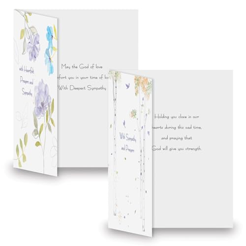 Current Deluxe Silver Foil Faith Sketch Sympathy Cards - Set of 8 (4 Designs), Large 5" x 7", Sympathy Cards with Sentiments Inside, White Envelopes - color: Faith Sketch