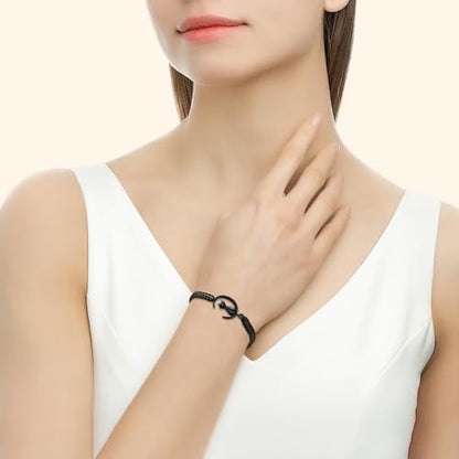 Oinsi Cat Urn Bracelet Cremation Jewelry for Pets Ashes Keepsake Handmade Braided Rope Adjustable Bangle Stainless Steel Urn Bangle Memorial Jewelry - color: A-Black