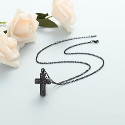 shajwo Tree of Life Cross Cremation Jewelry Urn Necklaces for Ashes | Memorial Ashes Pendant Necklace of Loved One Women Men Ashes Keepsake Necklace - color: Black