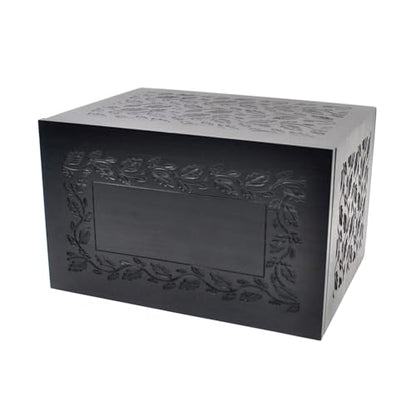Cremation Urn Adult Human Ashes, Wooden Tree of Life, Black | Holds up to 250 lbs, Urns Box and Casket for Men Women, Dimensions: 9.45"(L) x 5.9"(W) x 7.1"(H) - color: Bk